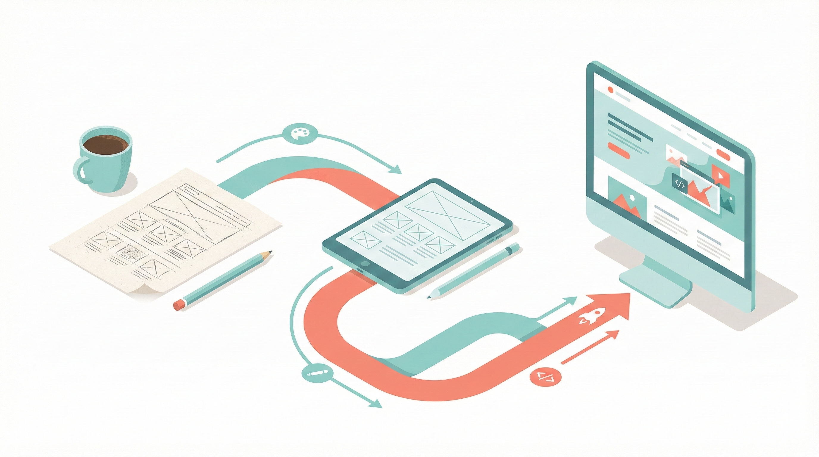 Web design process from sketch to finished website